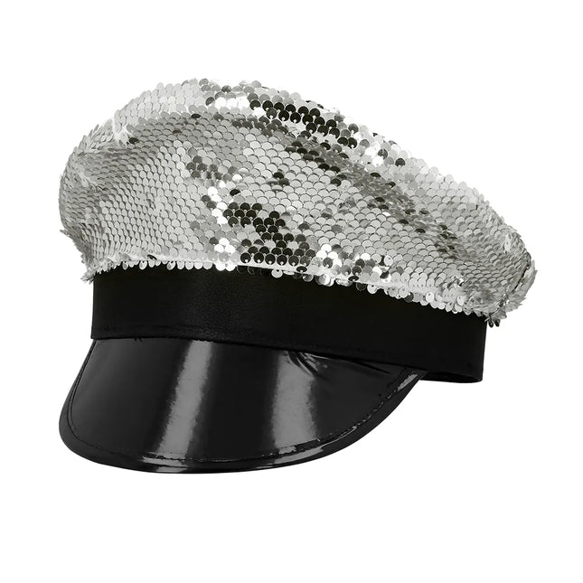 Casquette noire argentée paillettes