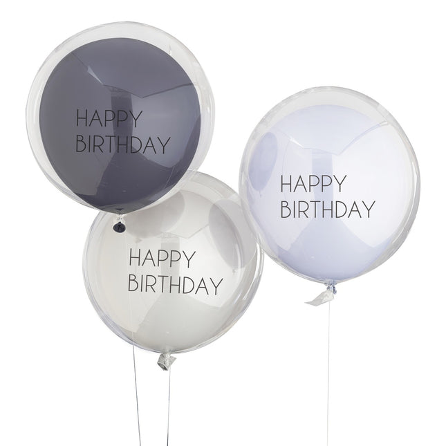 Ballons de baudruche bleu Joyeux Anniversaire Double Couche 45cm 3pcs