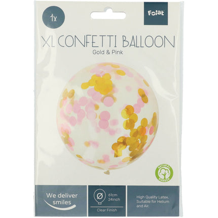 Ballon Confetti Rose Or 61cm