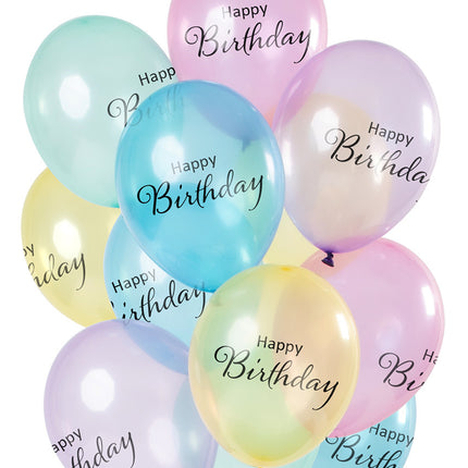 Ballons Happy Birthday Pastel Translucide 30cm 12pcs