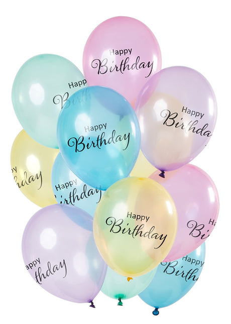 Ballons Happy Birthday Pastel Translucide 30cm 12pcs