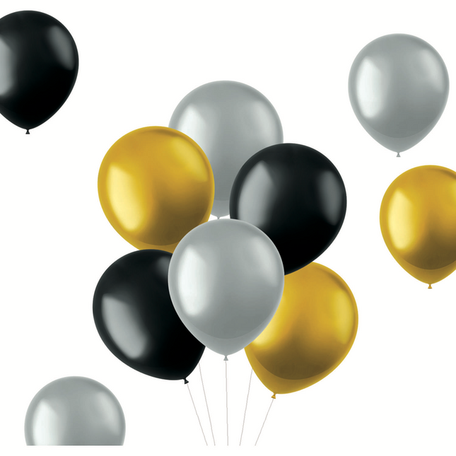 Ballons de baudruche colorés Noir Or Argent Métallique 33cm 50pcs