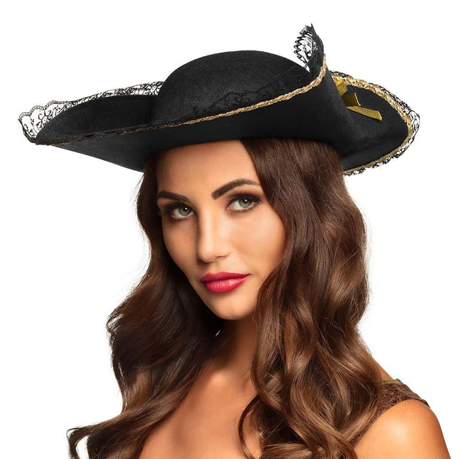 Chapeau de pirate noir en dentelle