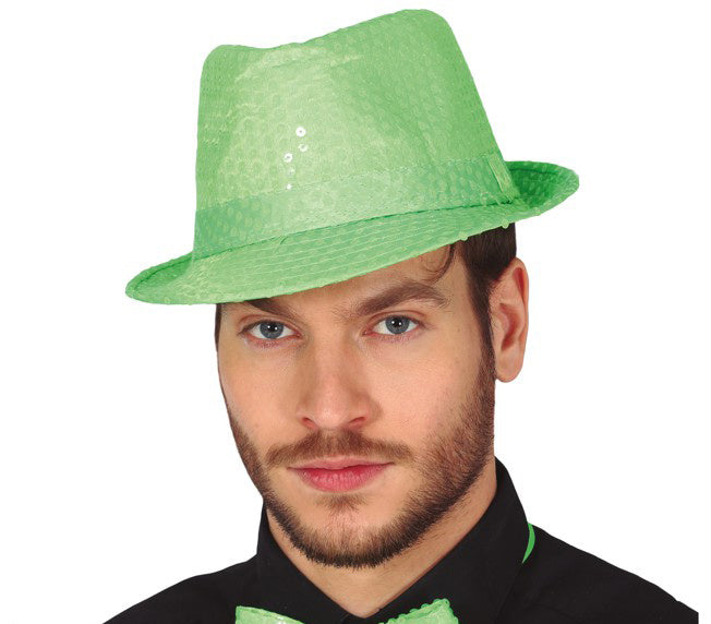 Chapeau à paillettes vert fluo