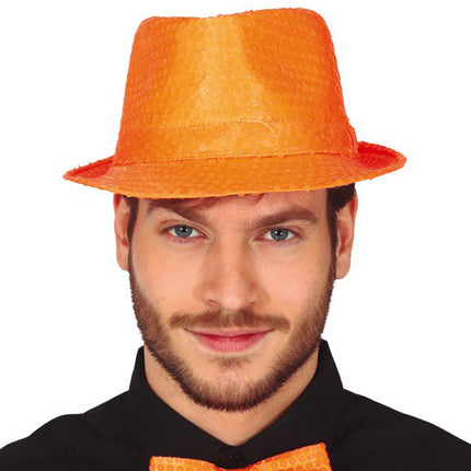 Chapeau à paillettes orange fluo