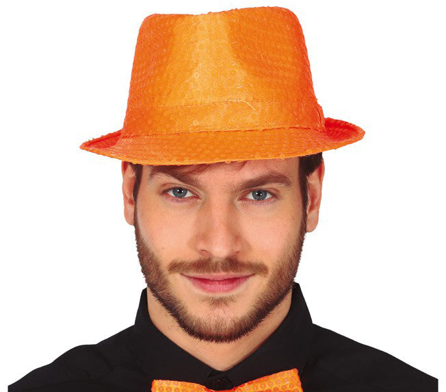 Chapeau à paillettes orange fluo