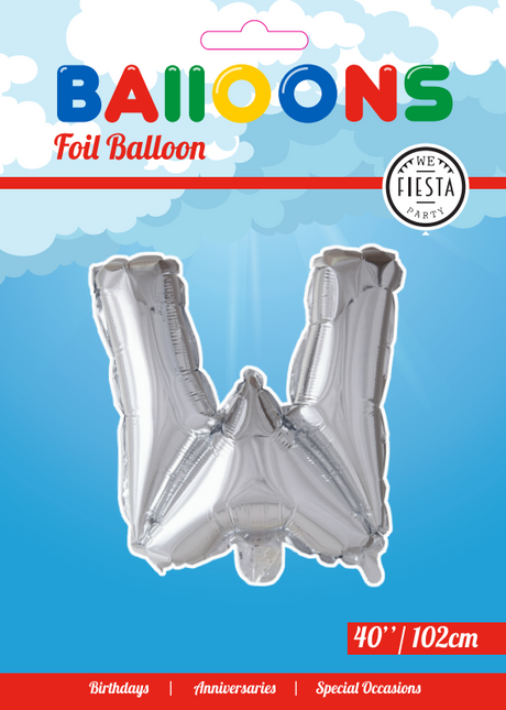 Ballon de baudruche Lettre W Argent XL 102cm vide