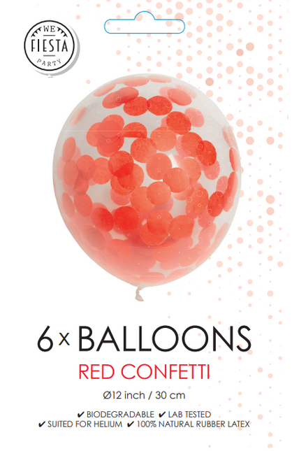 Ballons Confetti Rouge 30cm 6pcs