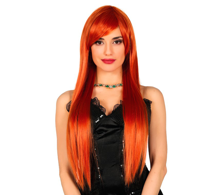 Perruque orange cheveux longs