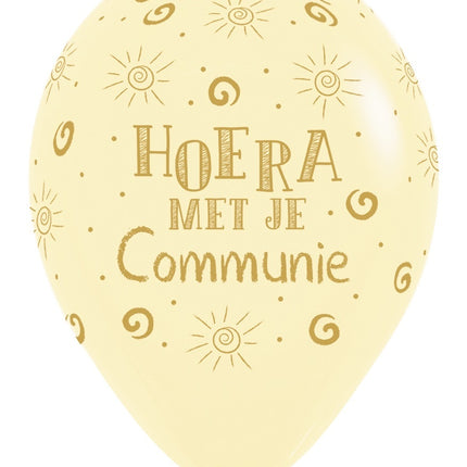 Ballons Hourra Avec Ta Communion Jaune Mat Pastel 30cm 25pcs