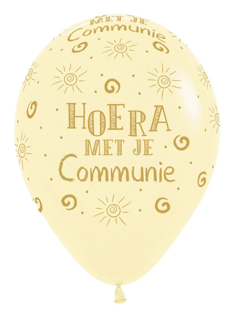 Ballons Hourra Avec Ta Communion Jaune Mat Pastel 30cm 25pcs