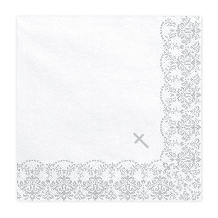 Serviettes de Communion Croix Argent 33cm 20pcs