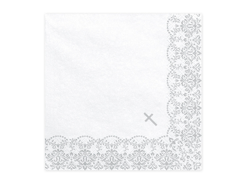 Serviettes de Communion Croix Argent 33cm 20pcs