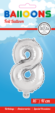 Ballon de baudruche Figure 8 Argent 41cm avec paille