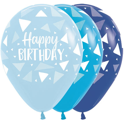 Ballons Happy Birthday Triangles Bleu Mix 30cm 25pcs