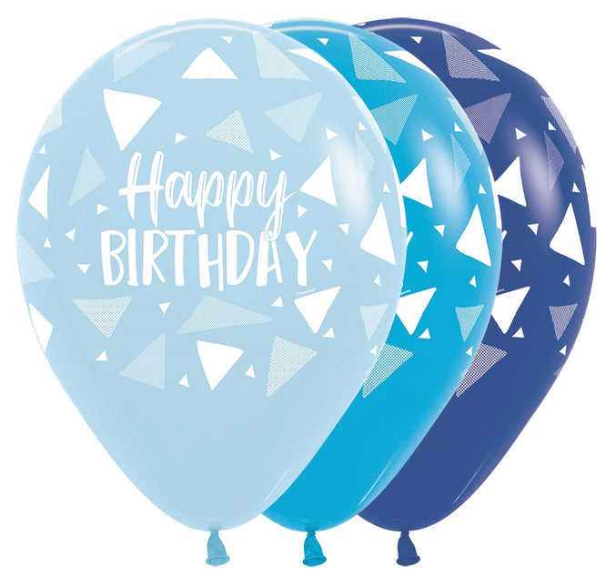 Ballons Happy Birthday Triangles Bleu Mix 30cm 25pcs