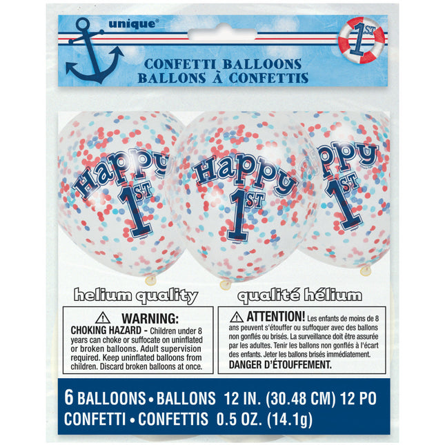 Ballons confettis 1 an 30cm 6pcs