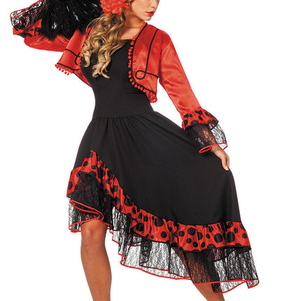 Robe espagnole Flamenco Rouge Noir