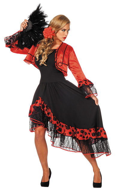 Robe espagnole Flamenco Rouge Noir