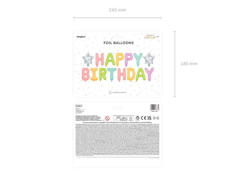 Jeu de ballons Lettre Happy Birthday Pastel Mix Vide 3.95m