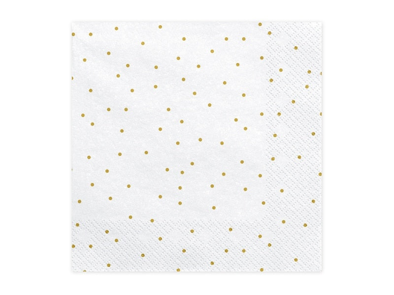 Serviettes de table blanches à pois dorés 33cm 20pcs
