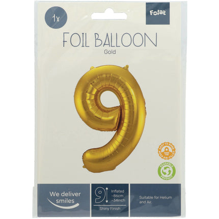 Ballon de baudruche Figure 9 Or Métallique XL 86cm vide