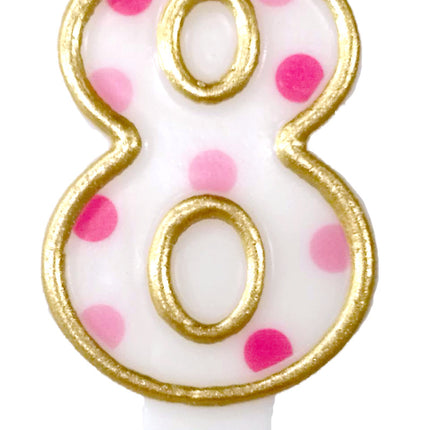 Bougie 8 ans Pink Dots 8.5cm