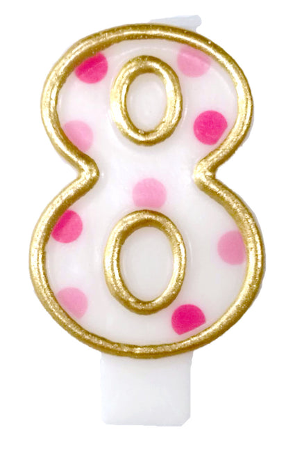 Bougie 8 ans Pink Dots 8.5cm