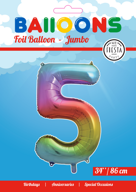 Ballon de baudruche Figure 5 Arc-en-ciel XL 86cm vide