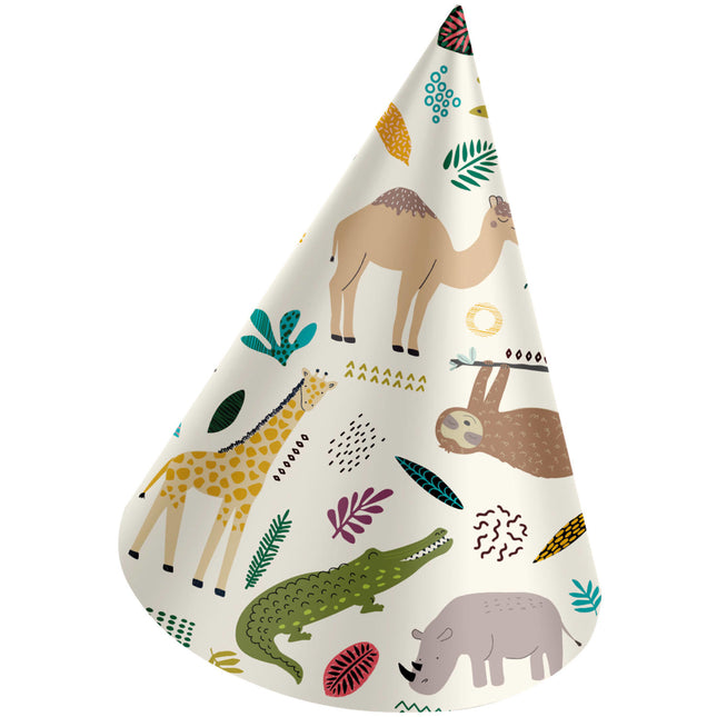 Chapeaux de fête Animaux de la jungle Papier Zoo Party 6pcs