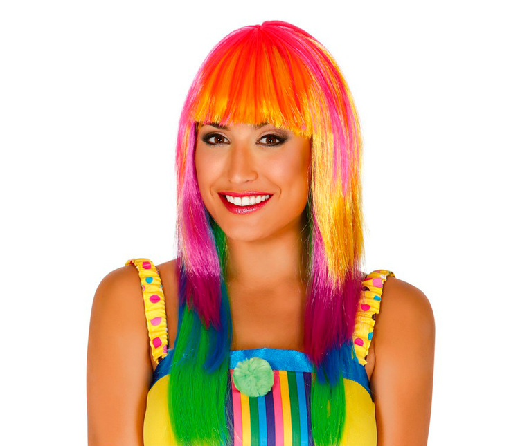 Perruque cheveux longs multicolores