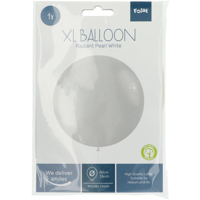 Ballon blanc métallisé blanc nacré 78cm