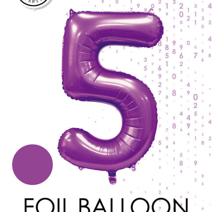 Ballon numéro violet 5 ans brillant 86cm