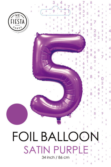 Ballon numéro violet 5 ans brillant 86cm