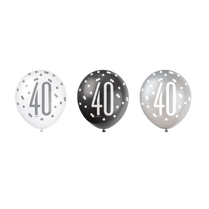 Ballons 40 Years Dots Black 30cm 6pcs