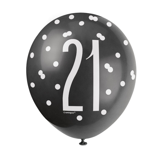 Ballons 21 Years Dots Black 30cm 6pcs