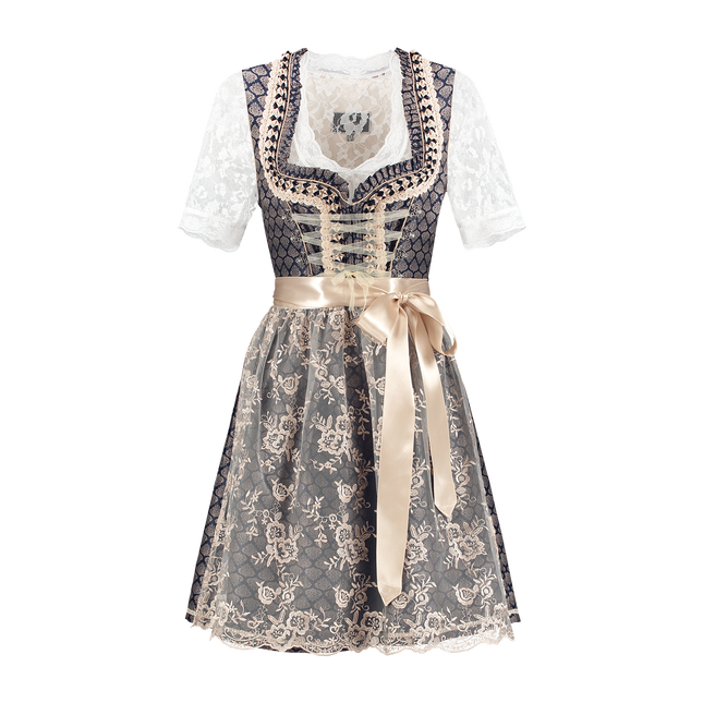 Blue White Creme Dirndl Dress Oktoberfest Women 2 Pieces