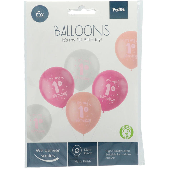 Ballons It's My 1St Birthday Pink 33cm 6pcs