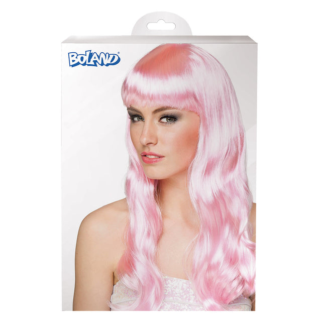 Perruque cheveux longs rose clair