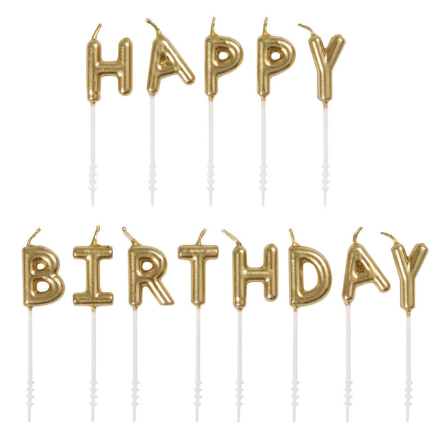 Set de bougies Happy Birthday Or 8.3cm 13 pièces