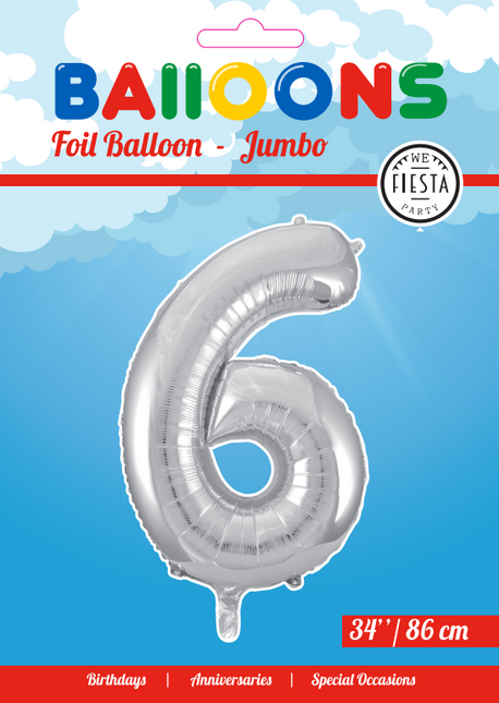 Ballon de baudruche Figure 6 Argent XL 86cm vide