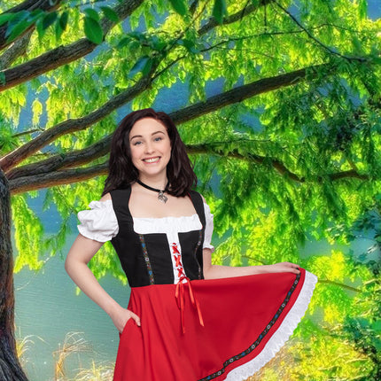 Robe Dirndl Oktoberfest Noir Rouge Dames