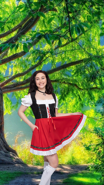 Robe Dirndl Oktoberfest Noir Rouge Dames