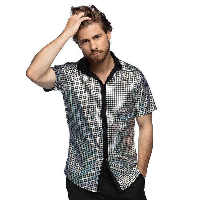 Chemise Disco Argent Métallique