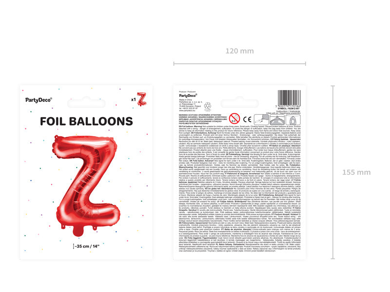 Ballon de baudruche Lettre Z Rouge Vide 35cm