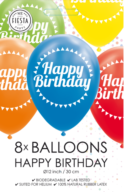 Ballons colorés Happy Birthday 30.5cm 8pcs