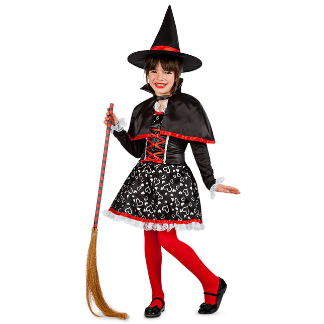 Costume d'Halloween Noir Rouge Fille Sorcière