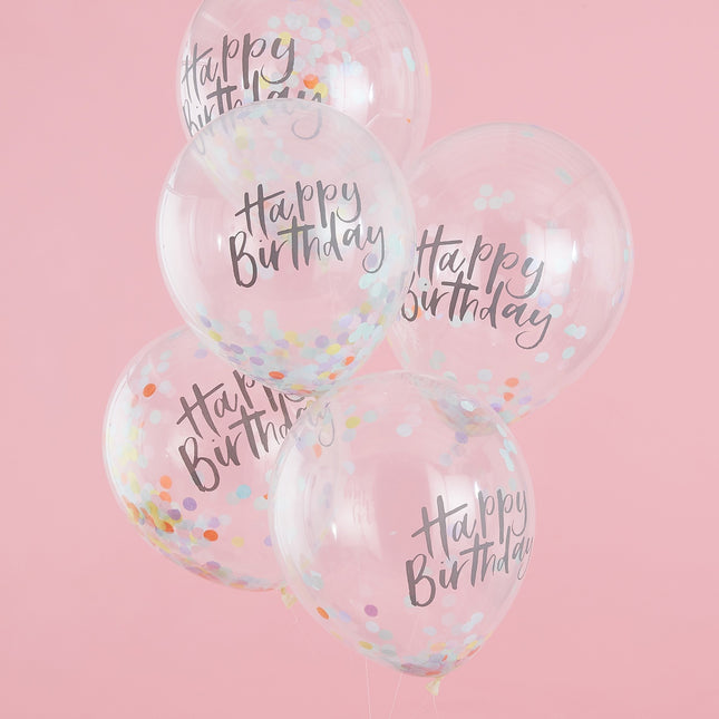 Happy Birthday Confetti Balloons 30cm 5pcs