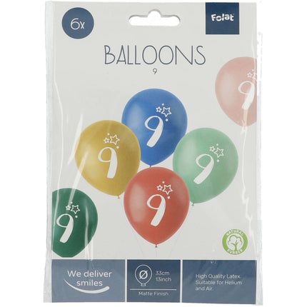 Ballons 9 ans colorés 33cm 6pcs