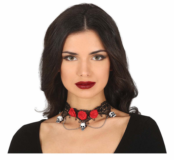 Collier d'Halloween Tête de mort Roses